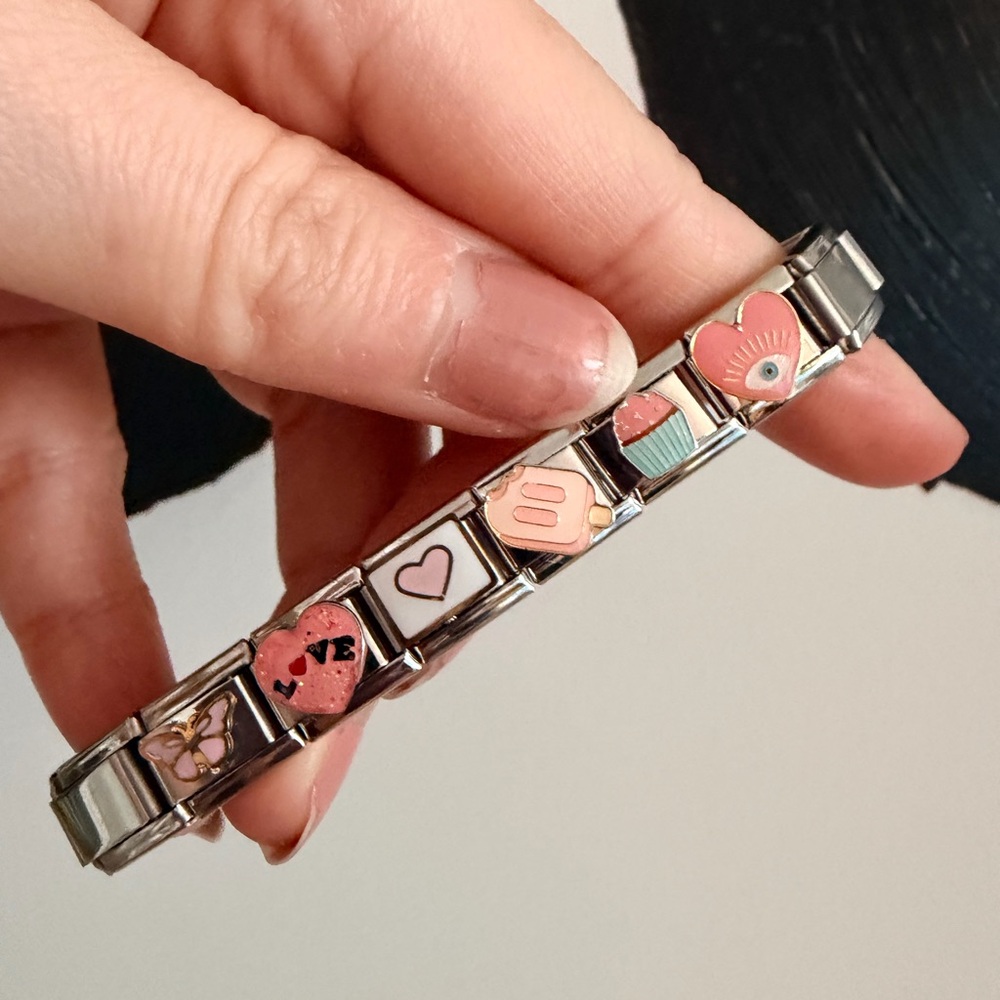 Sweet Treats & Love Italian Charm Bracelet – Hearts, Cupcake & Popsicle
